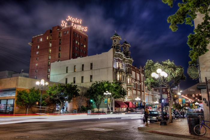 Hotel St. James in San Diego, California at Night