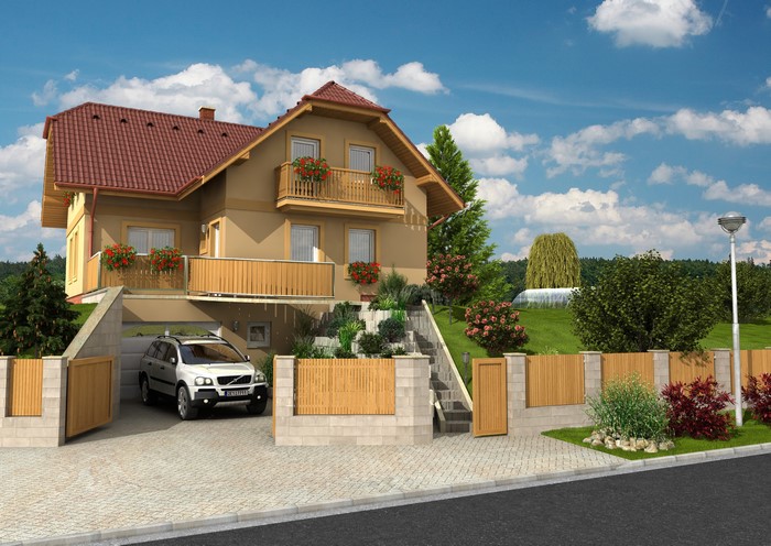 Modern house with garage and garden