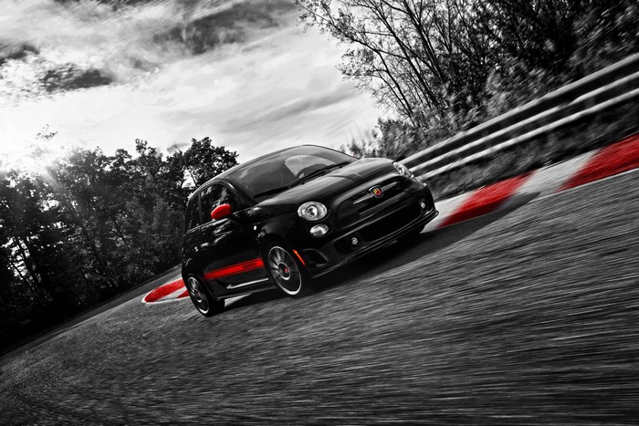 Black Abarth 500 on a Racetrack