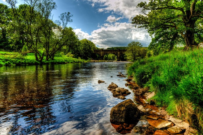 River and bridge at Bolton Wharfe, England