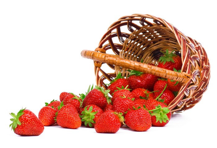 Fresh Red Strawberries with Wicker Basket