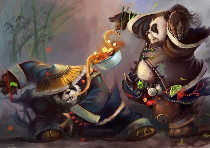 Pandaren from World of Warcraft eating noodles