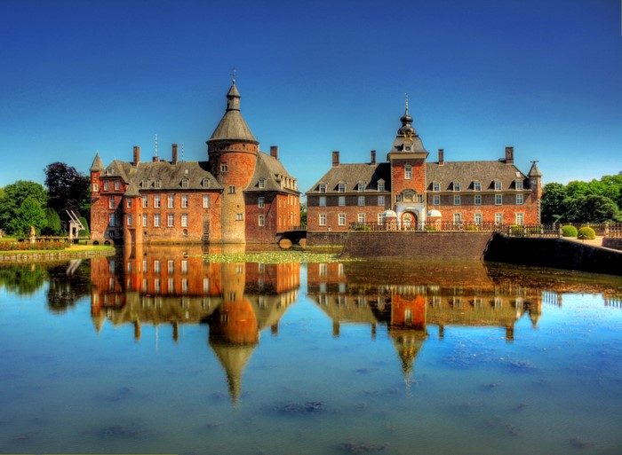 Castle in Germany reflected in water