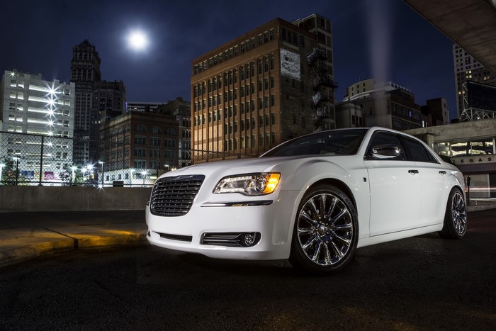White 2013 Chrysler 300 Motown Edition at Night
