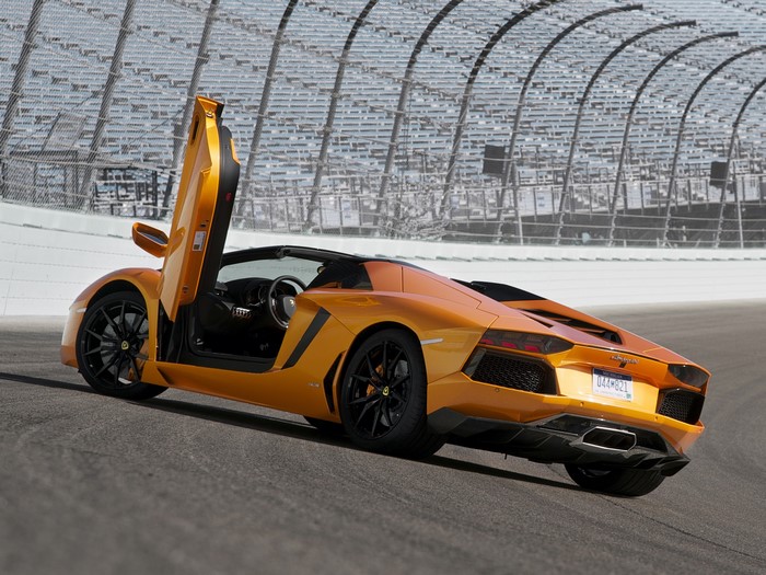 Orange Lamborghini Aventador LP700-4 Roadster with Doors Open