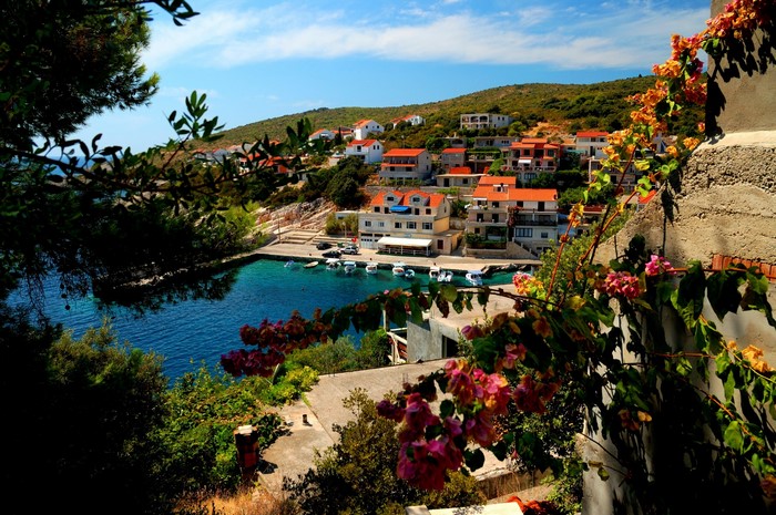 Coastal village with boats in Croatia