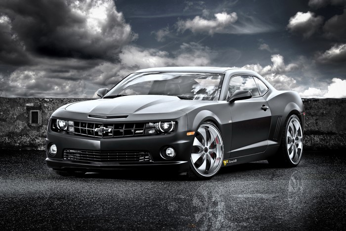 Black Chevrolet Camaro with Custom Wheels