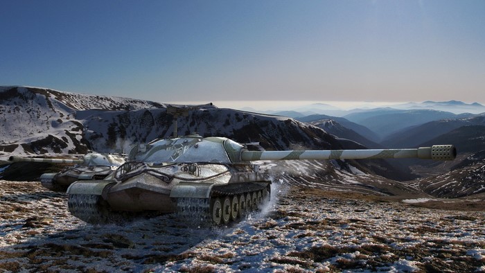 Tanks in a snowy mountain landscape