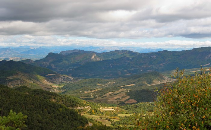 Mountainous landscape in France with clouds