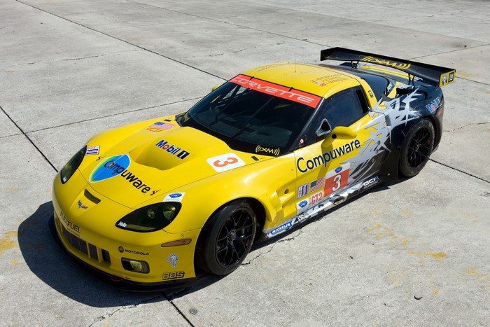 Yellow 2010 Corvette C6-R GT2 race car