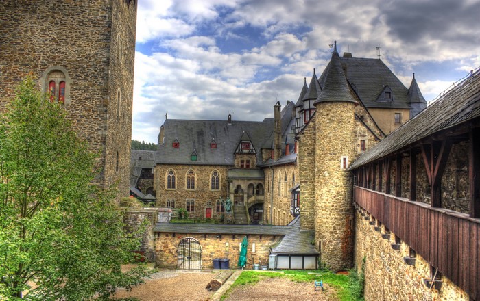 Castle in Germany with stone walls and towers