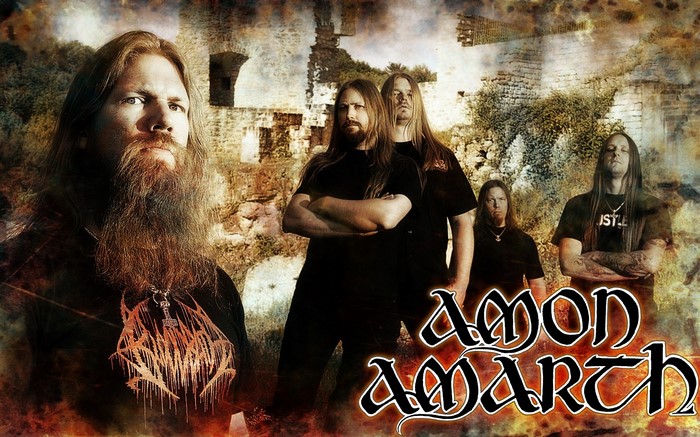 Amon Amarth band members in front of ruins