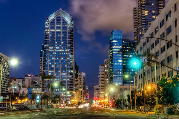 Downtown San Diego at Night with City Lights