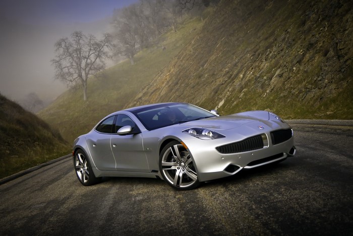 Silver Fisker Karma EVer on a winding road