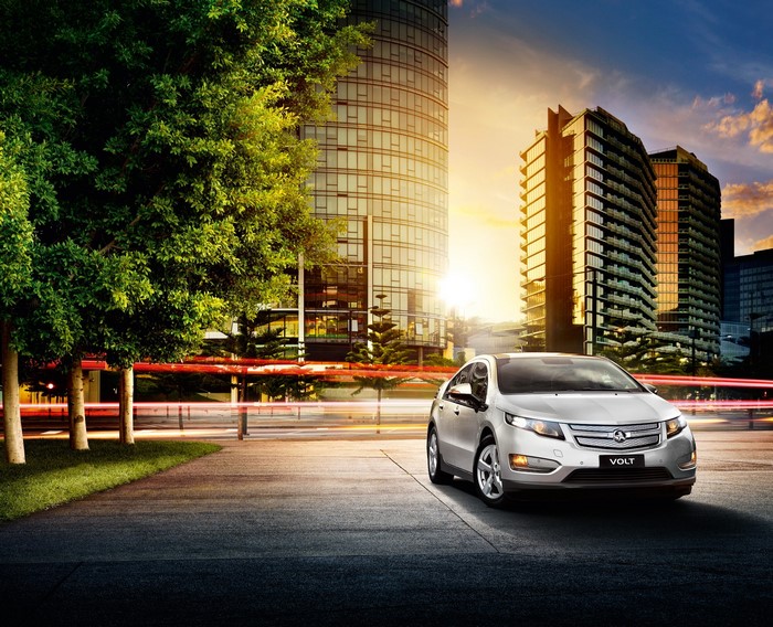 2013 Holden Volt in a City at Sunset