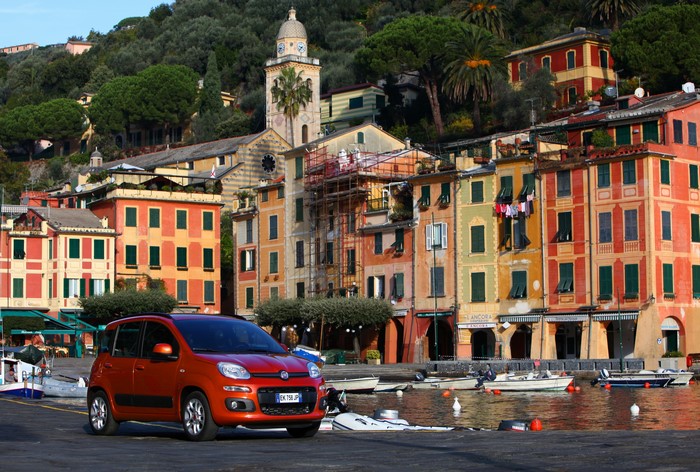 Orange Fiat Panda in Portofino, Italy