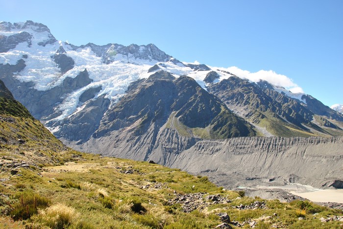 Snow-capped mountains and glacial valley in New Zealand