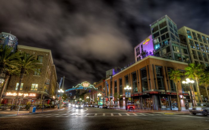 Historic Gaslamp Quarter in San Diego at Night