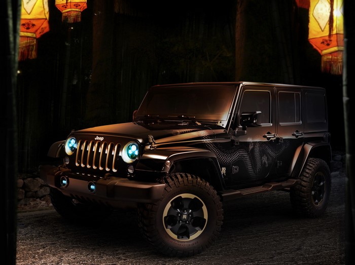 Black Jeep Wrangler Dragon Edition with Lanterns