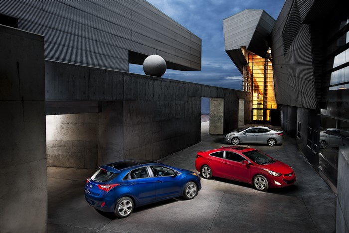 2012 Hyundai Elantra GT cars in modern architecture