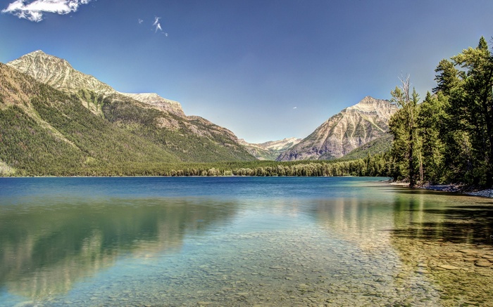 Lake and Mountains with Forest