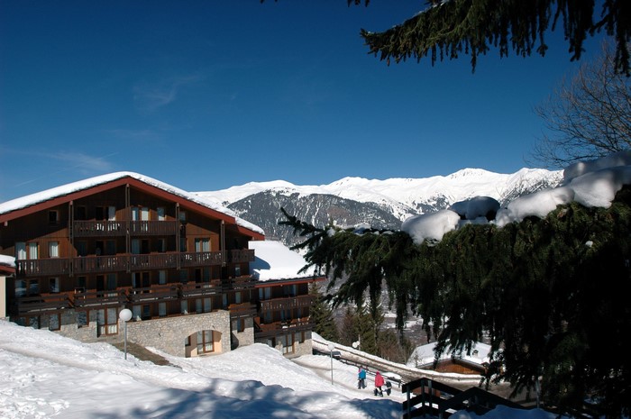 Hotel in Courchevel, France with snowy mountains