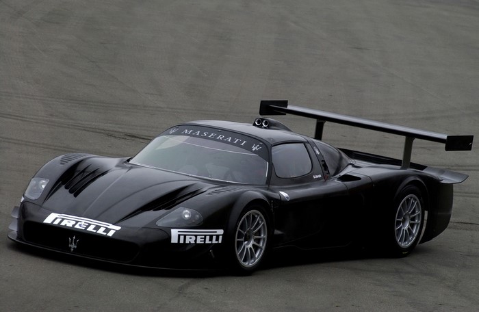 Black Maserati MC12 Corsa with Pirelli and Maserati branding