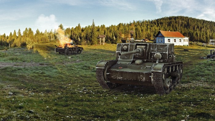 World of Tanks SPG in a grassy field