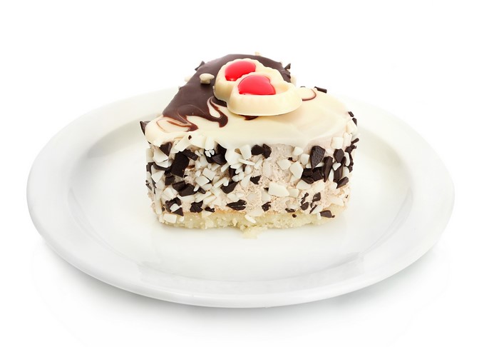 Slice of cake on a white plate