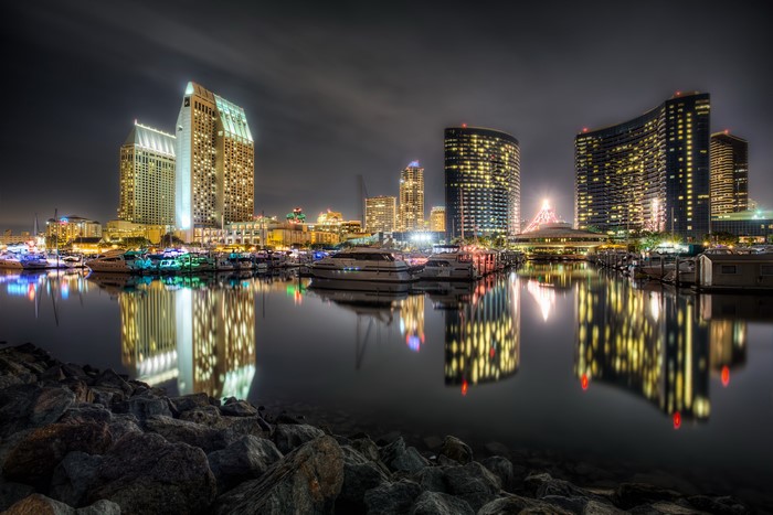 San Diego Skyline at Night with Harbor