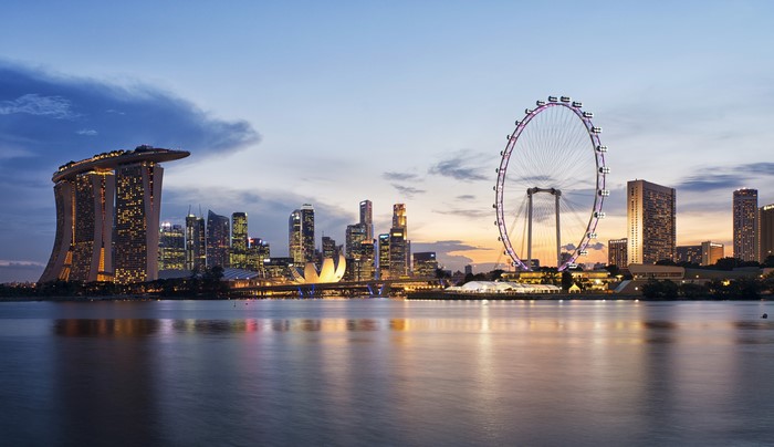 Singapore skyline with Marina Bay Sands and Singapore Flyer