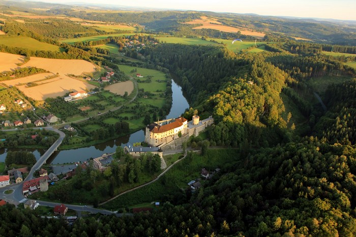 Castle on a river bend in the Czech Republic
