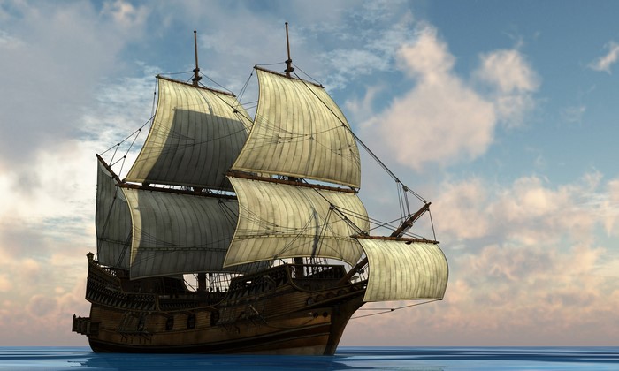 4K Sailing Ship on the Ocean