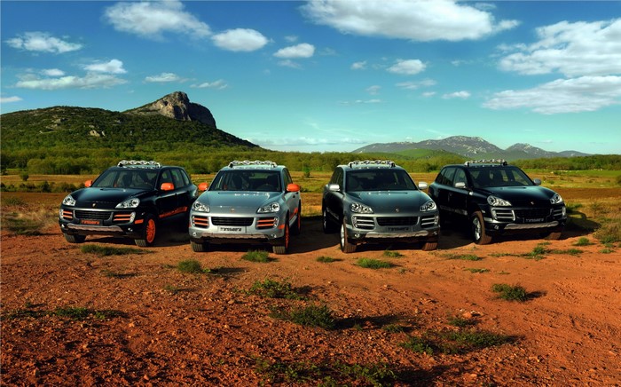 Four Porsche Cayenne S Transsyberia SUVs in a landscape