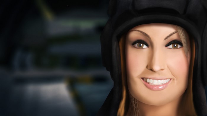 Woman from World of Tanks wearing a helmet