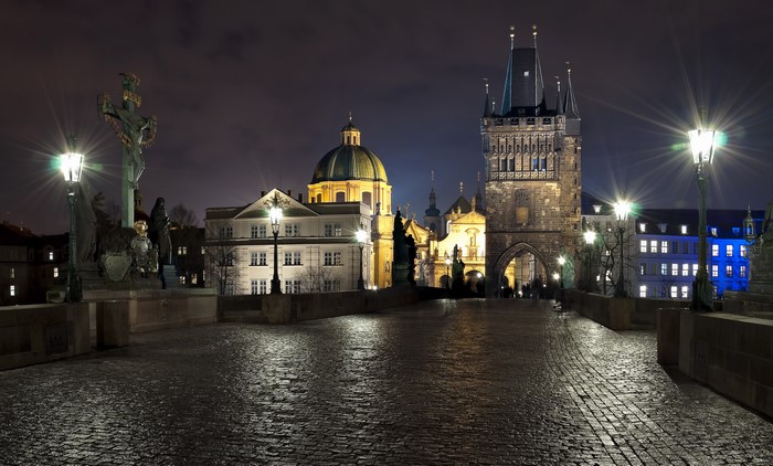 Charles Bridge at Night, Prague, Czech Republic