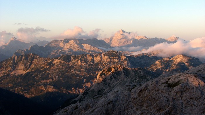 Mountain range in Slovenia at sunrise