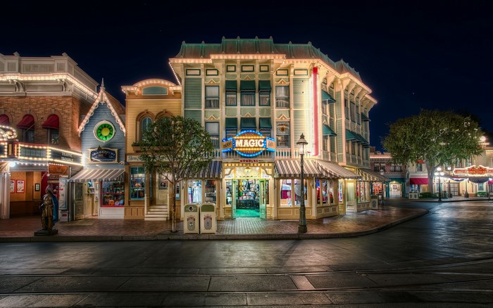 Disneyland Main Street Magic Shop at Night