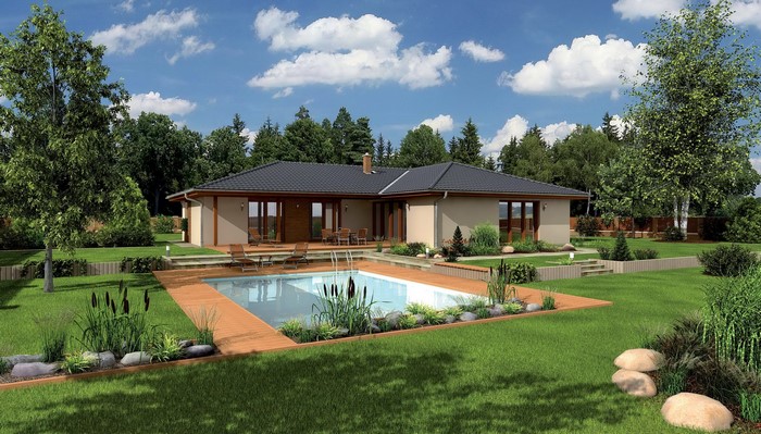 Modern house with swimming pool and garden