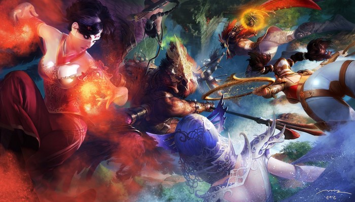 Warriors engaged in a magical battle