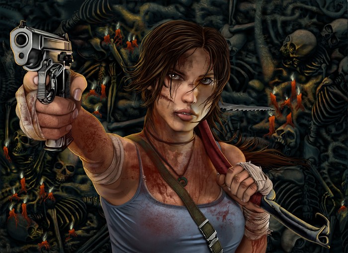 4K Tomb Raider 2013 Lara Croft with Pistols and Blood