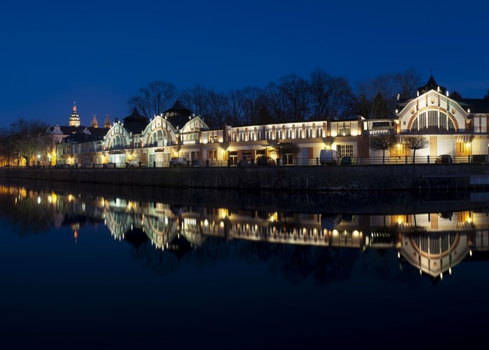 Building on River at Night, Czech Republic