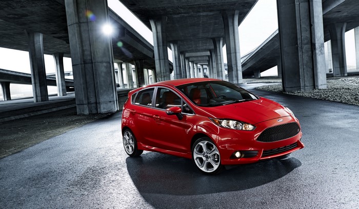 Red 2014 Ford Fiesta ST on asphalt