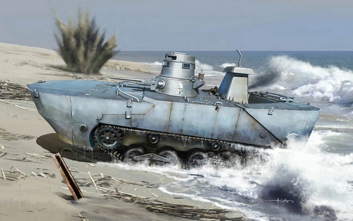 Type 2 Ka-Mi amphibious tank on a beach