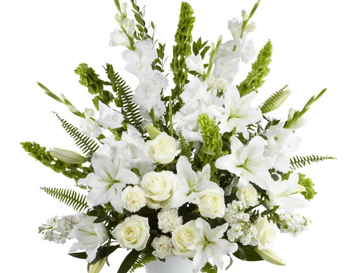 White Roses, Lilies, and Gladiolus Flower Arrangement