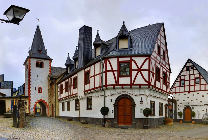 Half-timbered houses and tower in Germany