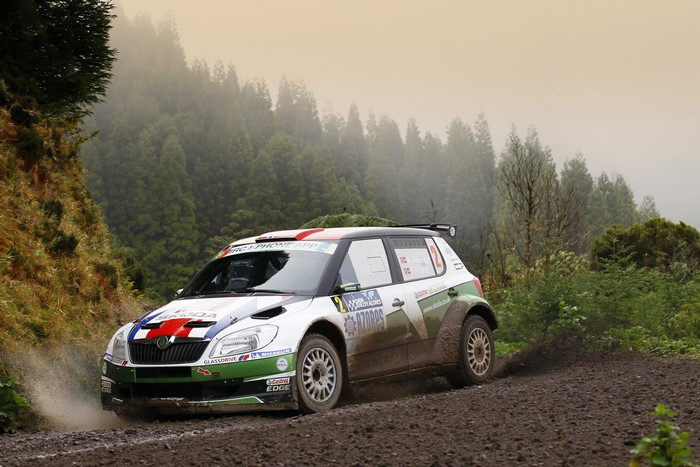 Skoda Fabia S2000 rally car on a dirt track