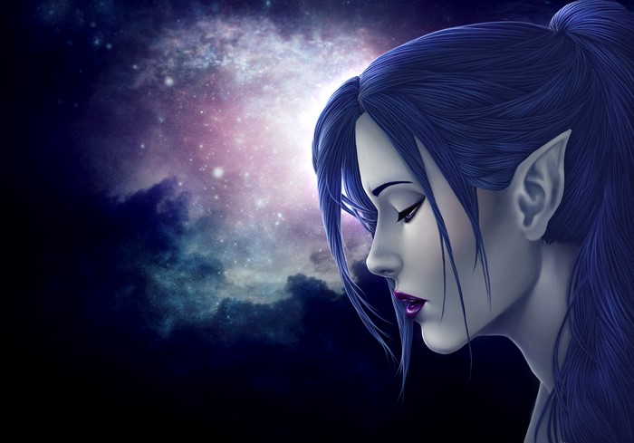 4K Elf Woman in Cosmic Background
