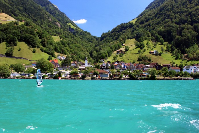 Windsurfer on Lake Lucerne near Seelisberg, Switzerland