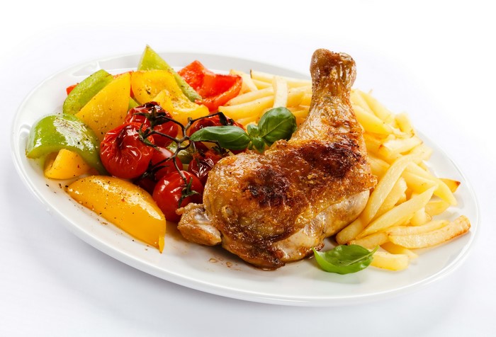 Roast Chicken with French Fries and Vegetables